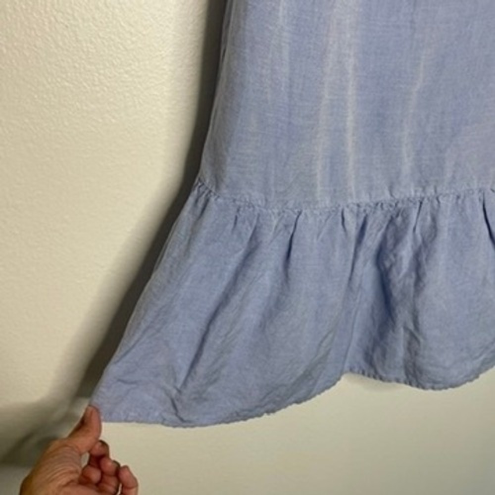 LOFT Shift Dress Womens Small Blue Linen Blend Ruffle Hem Vacation Breezy Travel - Picture 3 of 9
